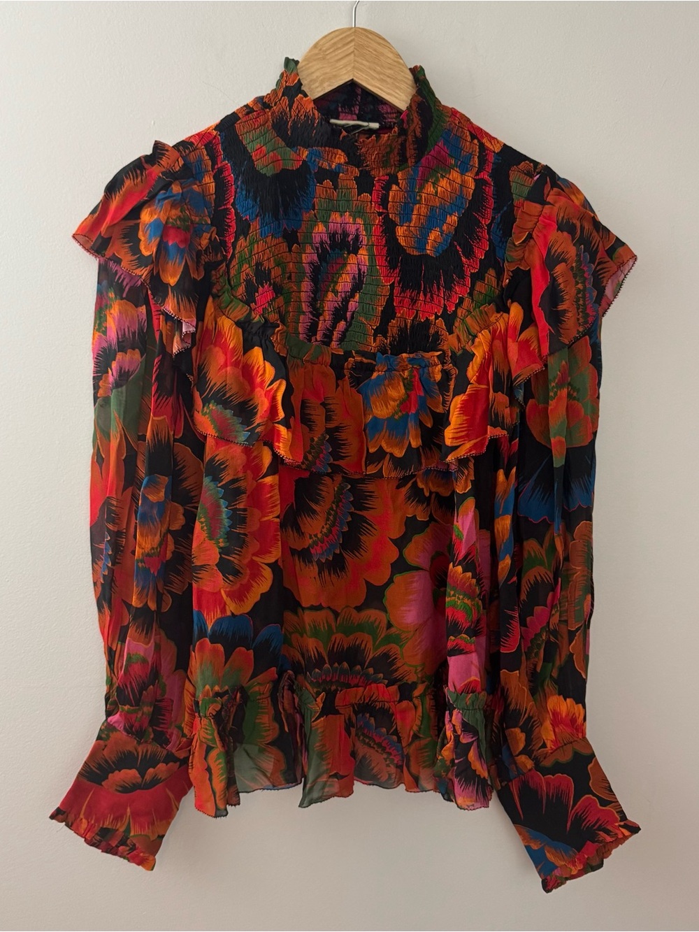 FARM Rio Flowers Smocked Blouse Size M